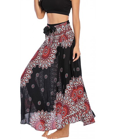 Women's Flowing Bohemian Dress High Waist A-Line Long Skirt Original Two Layer Printed Wrap Around Skirts Sunflower Black $17...