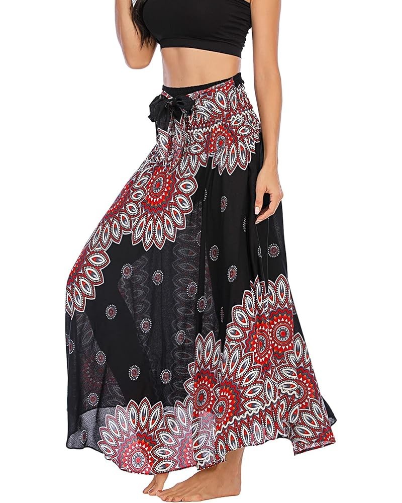 Women's Flowing Bohemian Dress High Waist A-Line Long Skirt Original Two Layer Printed Wrap Around Skirts Sunflower Black $17...