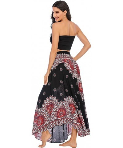 Women's Flowing Bohemian Dress High Waist A-Line Long Skirt Original Two Layer Printed Wrap Around Skirts Sunflower Black $17...