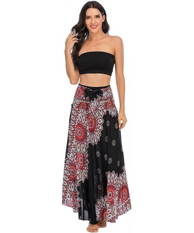 Women's Flowing Bohemian Dress High Waist A-Line Long Skirt Original Two Layer Printed Wrap Around Skirts Sunflower Black $17...