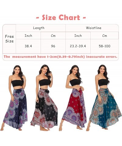 Women's Flowing Bohemian Dress High Waist A-Line Long Skirt Original Two Layer Printed Wrap Around Skirts Sunflower Black $17...