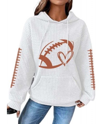 Womens Waffle Knit Hoodies Football Graphic Drawstring Hooded Sweatshirt Long Sleeve Pullover Shirt with Pocket A05 White $19...