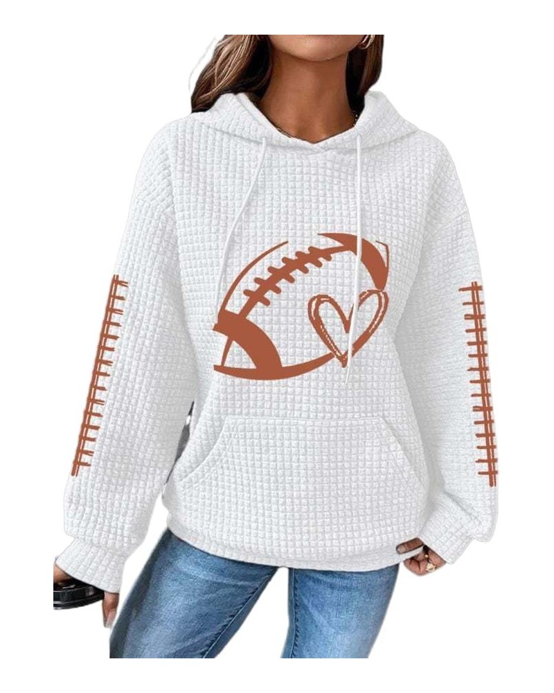 Womens Waffle Knit Hoodies Football Graphic Drawstring Hooded Sweatshirt Long Sleeve Pullover Shirt with Pocket A05 White $19...