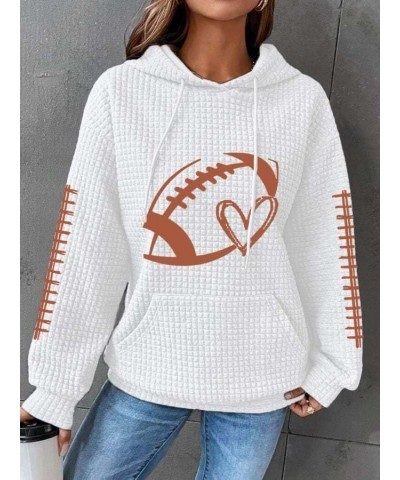 Womens Waffle Knit Hoodies Football Graphic Drawstring Hooded Sweatshirt Long Sleeve Pullover Shirt with Pocket A05 White $19...