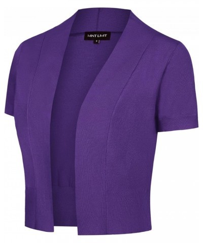 Women's Shrug Bolero Open Front 3/4 Sleeve Cropped Cardigan Sweater Short Sleeve - Dark Purple $12.32 Sweaters