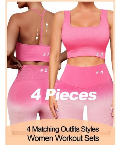 Workout Outfits Sets for Women 4 piece Seamless Backless Tank Sport Bra High Waist Short Yoga Gym Matching Active Set Pink & ...