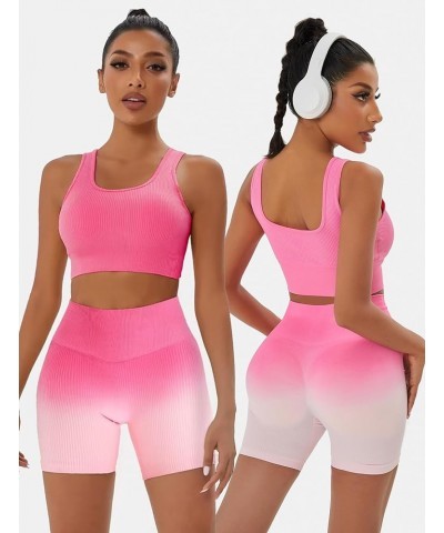 Workout Outfits Sets for Women 4 piece Seamless Backless Tank Sport Bra High Waist Short Yoga Gym Matching Active Set Pink & ...