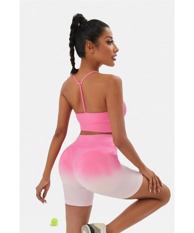 Workout Outfits Sets for Women 4 piece Seamless Backless Tank Sport Bra High Waist Short Yoga Gym Matching Active Set Pink & ...