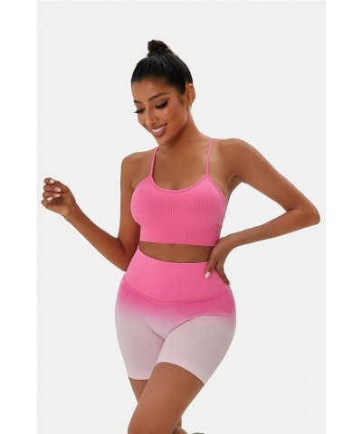 Workout Outfits Sets for Women 4 piece Seamless Backless Tank Sport Bra High Waist Short Yoga Gym Matching Active Set Pink & ...