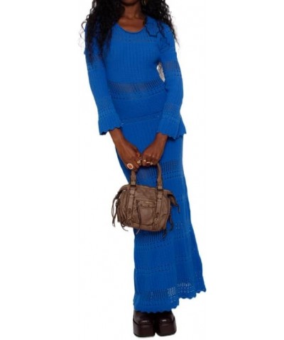 Sexy See Through Crochet Maxi Dress Long Sleeve Hollow Out Beach Knit Long Dress Bikini Cover Up Vocation Outfits Blue 3 $9.8...