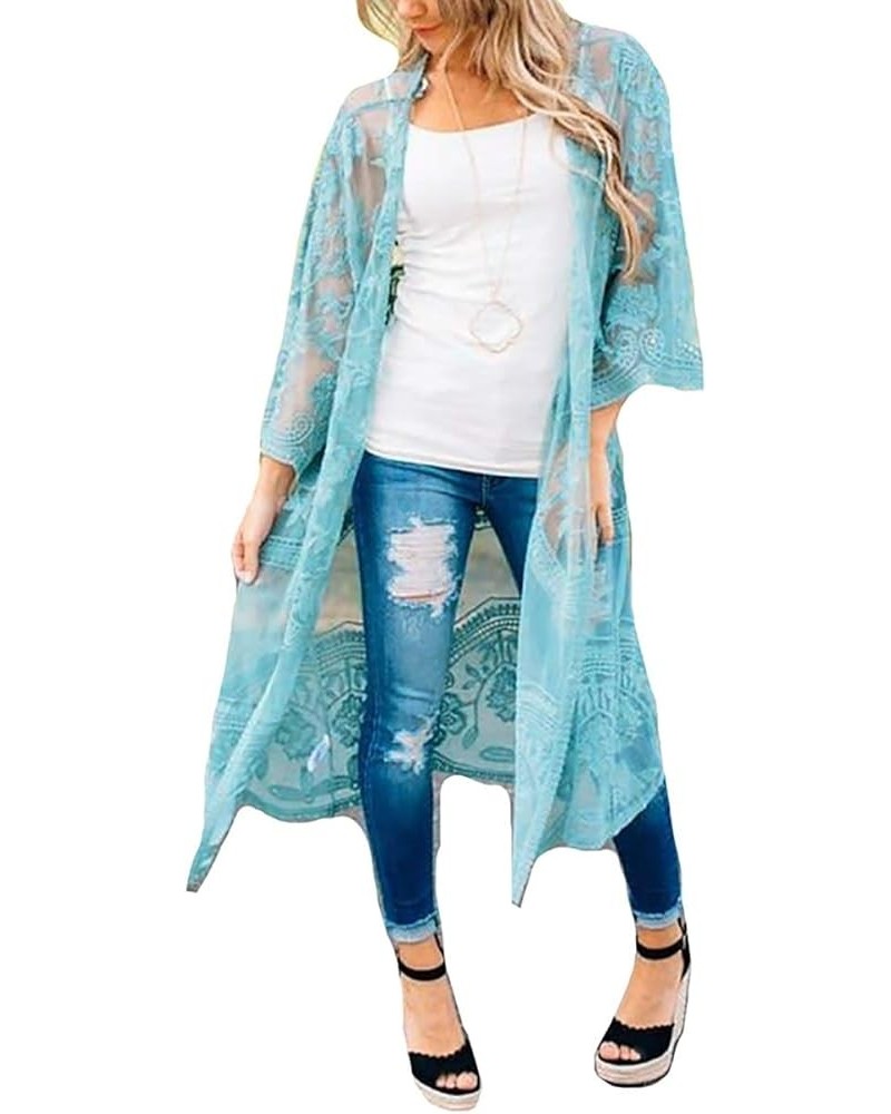 Women's Bikini Bathing Suit Cover Up Swimwear Open Front Kimono Jacket Cardigan Long Robe Dress Blue-green 2 $16.49 Swimsuits