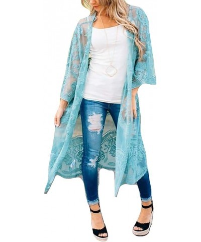 Women's Bikini Bathing Suit Cover Up Swimwear Open Front Kimono Jacket Cardigan Long Robe Dress Blue-green 2 $16.49 Swimsuits