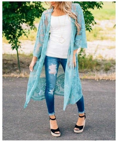 Women's Bikini Bathing Suit Cover Up Swimwear Open Front Kimono Jacket Cardigan Long Robe Dress Blue-green 2 $16.49 Swimsuits