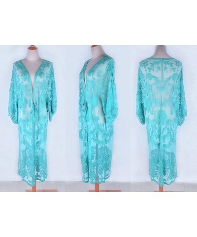 Women's Bikini Bathing Suit Cover Up Swimwear Open Front Kimono Jacket Cardigan Long Robe Dress Blue-green 2 $16.49 Swimsuits