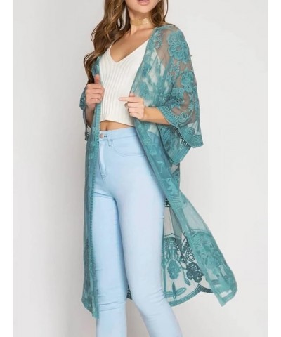 Women's Bikini Bathing Suit Cover Up Swimwear Open Front Kimono Jacket Cardigan Long Robe Dress Blue-green 2 $16.49 Swimsuits