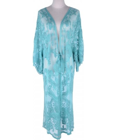 Women's Bikini Bathing Suit Cover Up Swimwear Open Front Kimono Jacket Cardigan Long Robe Dress Blue-green 2 $16.49 Swimsuits