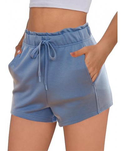 Womens Sweat Shorts Casual Soft Athletic Short Elastic Waisted Comfy Lounge Shorts Activewear with Pockets Style B Light Blue...