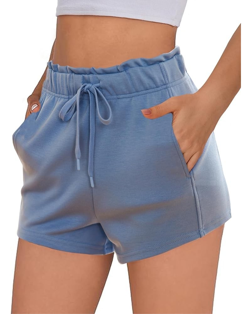 Womens Sweat Shorts Casual Soft Athletic Short Elastic Waisted Comfy Lounge Shorts Activewear with Pockets Style B Light Blue...