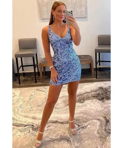 V-Neck Glitter Sequin Homecoming Dress Short Mermaid Formal Prom Cocktail Gowns for Women Champagne $26.32 Dresses