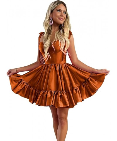 Short Homecoming Dresses for Teens Ruffles Hem Short Prom Dress A Line Satin Cocktail Gown Burnt Orange $29.39 Dresses