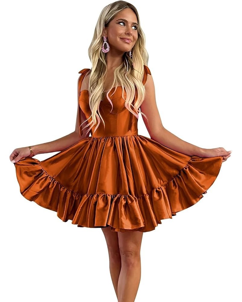 Short Homecoming Dresses for Teens Ruffles Hem Short Prom Dress A Line Satin Cocktail Gown Burnt Orange $29.39 Dresses