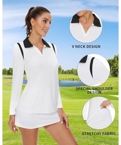 Women’s Long Sleeve Golf Polo Shirts for Women V Neck Tennis Athletic Shirt UPF50+ Quick Dry Moisture Wicking White $14.70 Sh...