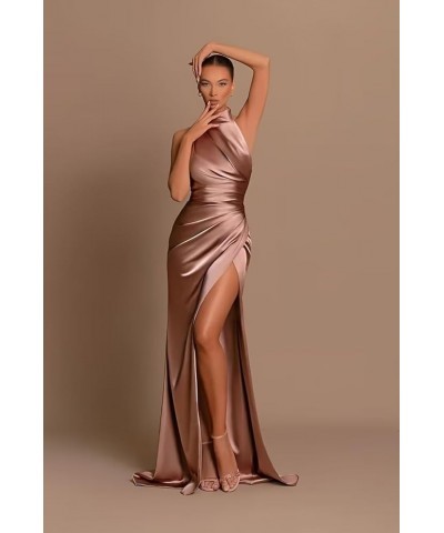 Exquisite Long Halter Prom Dresses for Women Pleated Satin Mermaid Evening Party Gowns with High Slit Burnt Orange $29.90 Dre...