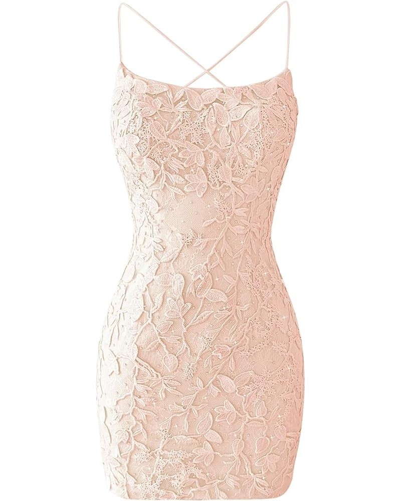 Lace Short Prom Dresses for Teens Tight Homecoming Dresses Spaghetti Straps Cocktail Party Dresses Blush $42.66 Dresses