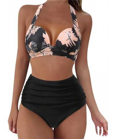 Womens Swimsuits 2 Piece High Waisted Halter Bikinis Tummy Control Push Up Bathing Suits Slim Fit Beach Swimwear A14 $18.52 S...