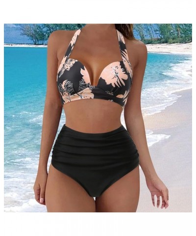 Womens Swimsuits 2 Piece High Waisted Halter Bikinis Tummy Control Push Up Bathing Suits Slim Fit Beach Swimwear A14 $18.52 S...