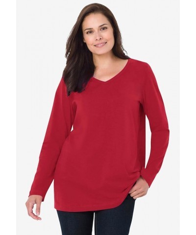 Women's Plus Size Perfect Printed Long-Sleeve V-Neck Tee Shirt Heather Grey Red Pretty Floral $14.88 T-Shirts