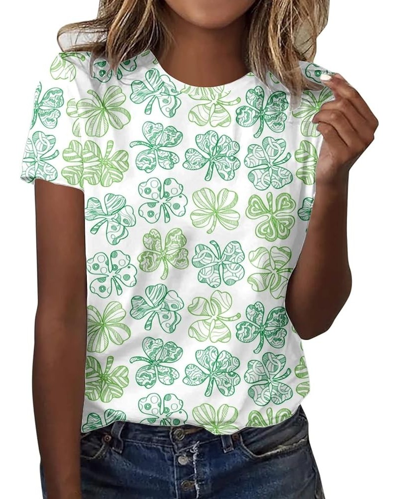 St Patricks Day Shirt Women Fashion Casual Tops Shirt Cute Clover Printed Short Sleeve Round Neck Tshirt Saint Paddy's Outfit...