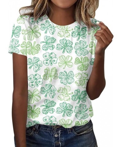 St Patricks Day Shirt Women Fashion Casual Tops Shirt Cute Clover Printed Short Sleeve Round Neck Tshirt Saint Paddy's Outfit...