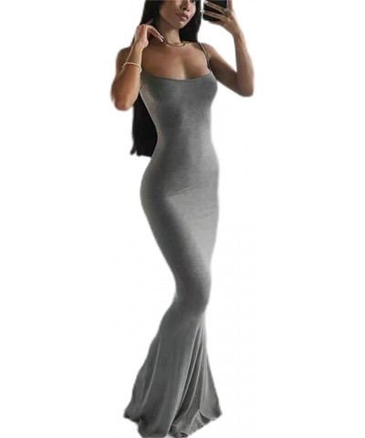 Sexy Spaghetti Strap Maxi Dress Sleeveless Casual Party Club Bodycon Dresses for Women Grey 24 $12.90 Dresses