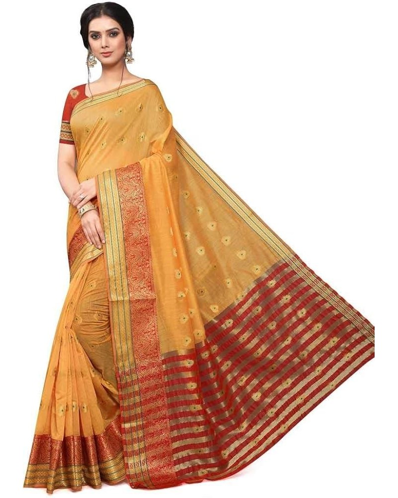 Womens Stitched Blouse Cotton Silk Jacuared Printed Fancy Saree Lightorange $30.75 Dresses