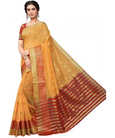 Womens Stitched Blouse Cotton Silk Jacuared Printed Fancy Saree Lightorange $30.75 Dresses