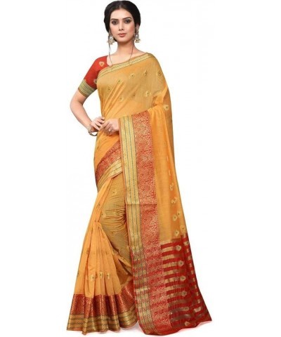 Womens Stitched Blouse Cotton Silk Jacuared Printed Fancy Saree Lightorange $30.75 Dresses