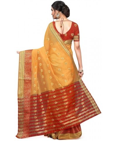 Womens Stitched Blouse Cotton Silk Jacuared Printed Fancy Saree Lightorange $30.75 Dresses