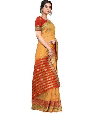 Womens Stitched Blouse Cotton Silk Jacuared Printed Fancy Saree Lightorange $30.75 Dresses