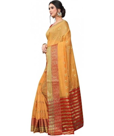 Womens Stitched Blouse Cotton Silk Jacuared Printed Fancy Saree Lightorange $30.75 Dresses