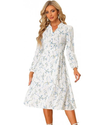 Women's Floral Print Long Sleeve Spring Flowy Midi Boho Dress White $15.99 Dresses