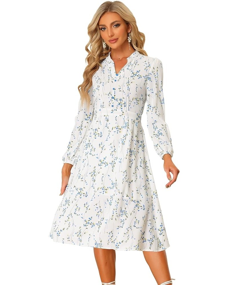 Women's Floral Print Long Sleeve Spring Flowy Midi Boho Dress White $15.99 Dresses