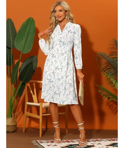 Women's Floral Print Long Sleeve Spring Flowy Midi Boho Dress White $15.99 Dresses