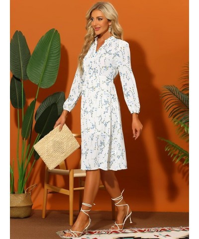 Women's Floral Print Long Sleeve Spring Flowy Midi Boho Dress White $15.99 Dresses