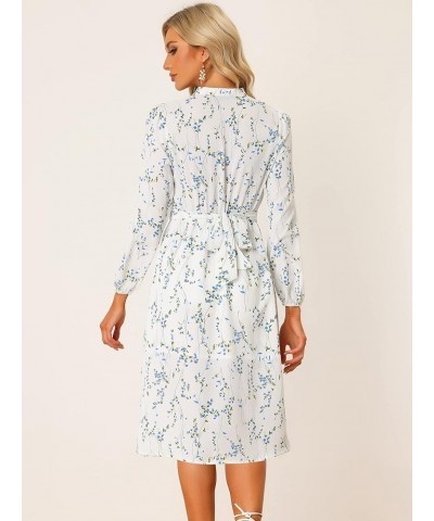 Women's Floral Print Long Sleeve Spring Flowy Midi Boho Dress White $15.99 Dresses