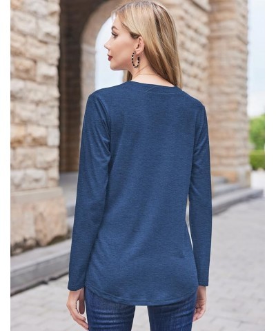 Womens V Neck Long Sleeve Shirts Pleated Dressy Casual Blouses Loose Fit Tunic Tops Blue $18.28 Tops