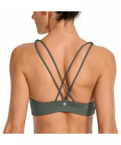 Women's Low Impact Strappy Sports Bra - Low Cut Wirefree Padded Yoga Bra Criss Cross Back Grey Sage $15.37 Lingerie