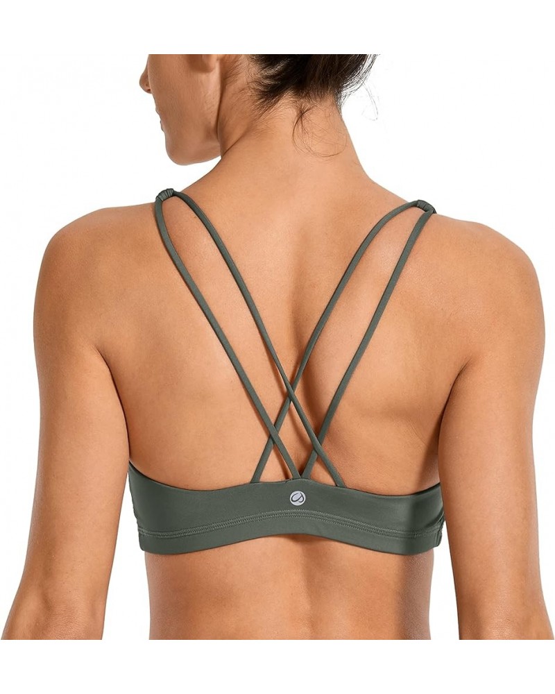 Women's Low Impact Strappy Sports Bra - Low Cut Wirefree Padded Yoga Bra Criss Cross Back Grey Sage $15.37 Lingerie