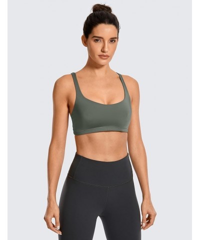 Women's Low Impact Strappy Sports Bra - Low Cut Wirefree Padded Yoga Bra Criss Cross Back Grey Sage $15.37 Lingerie