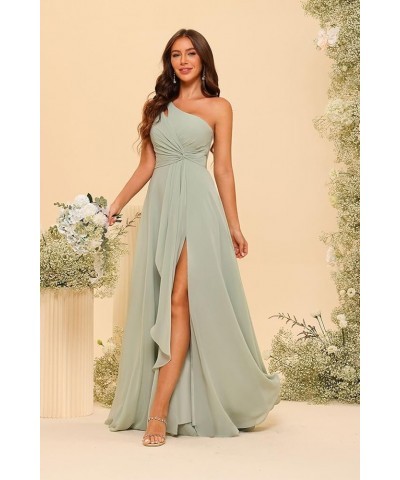 Chiffon One Shoulder Bridesmaid Dresses with Slit A-Line Long Formal Party Dress with Pockets RO022 Mint $32.34 Dresses